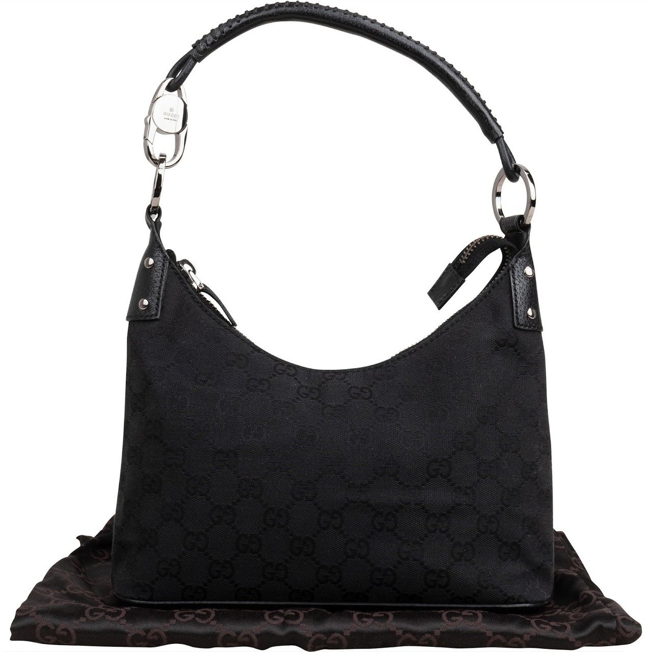 Gucci Monogram GG Canvas Small Hobo Shoulder Bag Zwart