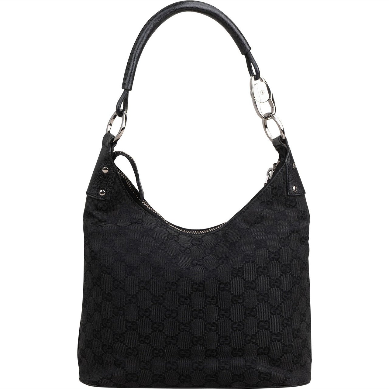 Gucci Monogram GG Canvas Hobo Shoulder Bag Zwart