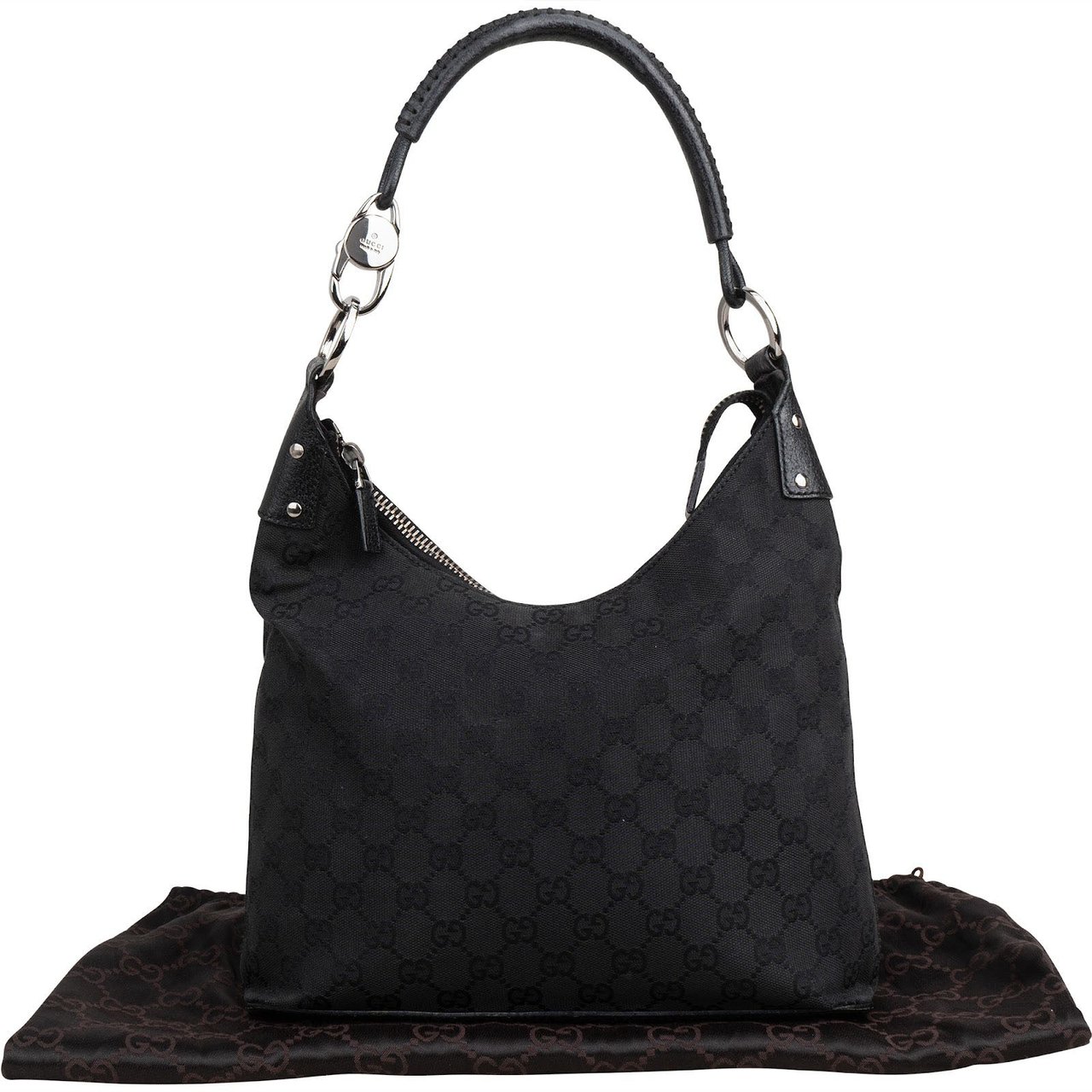 Gucci Monogram GG Canvas Hobo Shoulder Bag Zwart