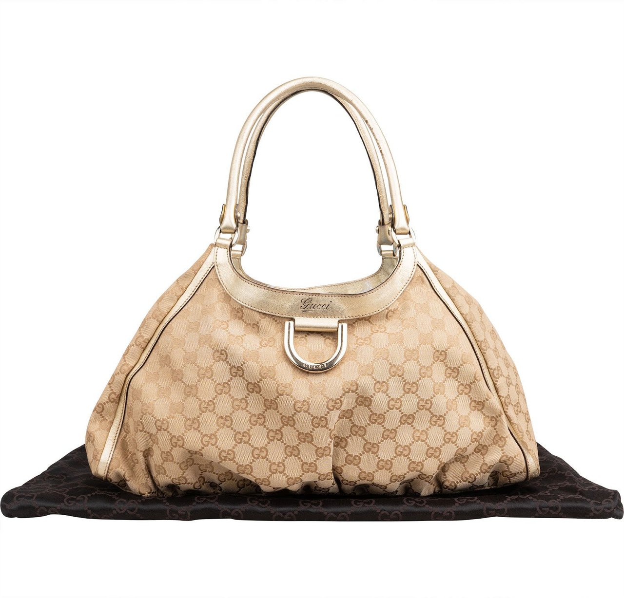 Gucci Monogram GG Canvas Abbey D-Ring Hobo Shoulder Bag Beige