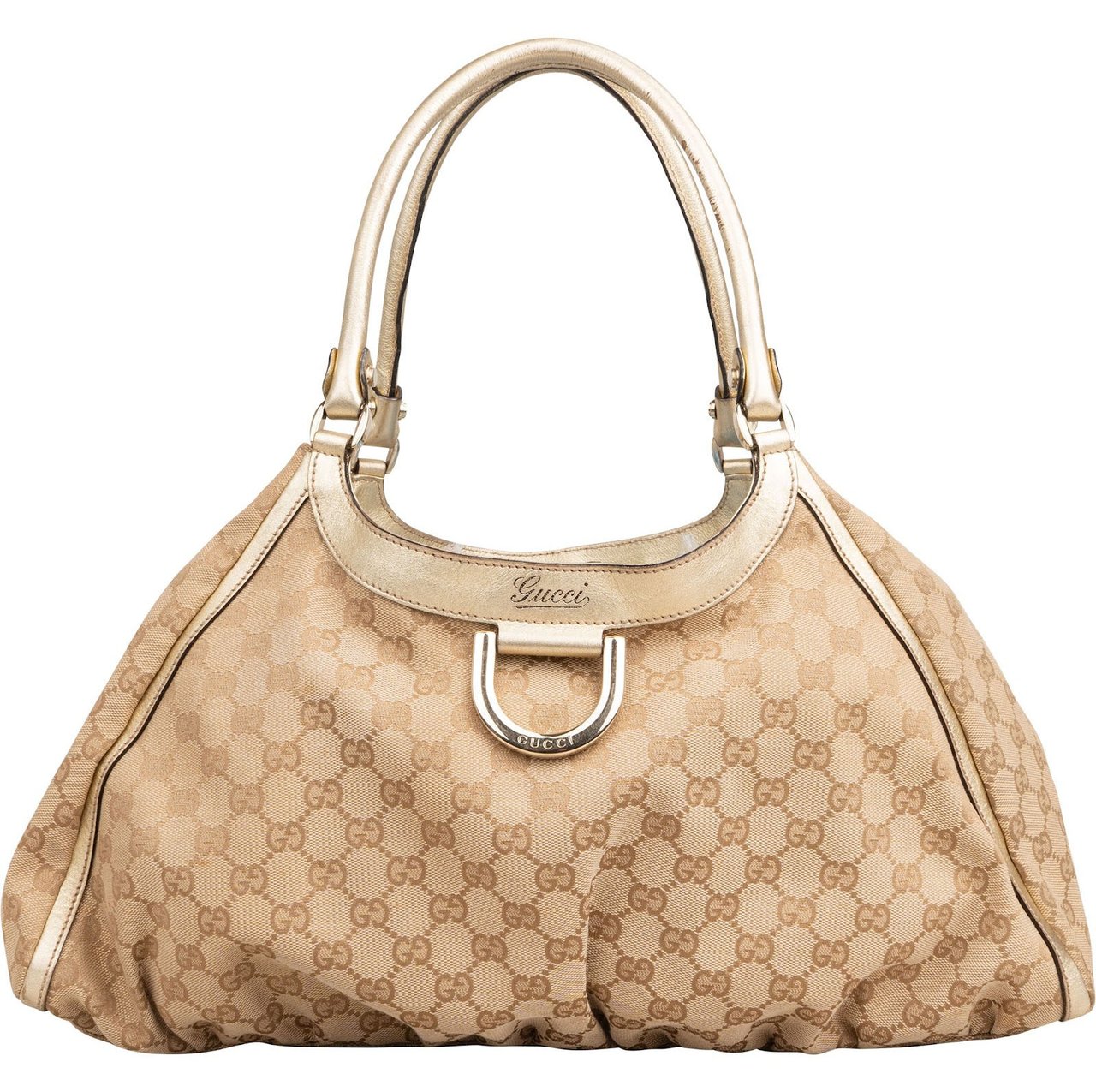 Gucci Monogram GG Canvas Abbey D-Ring Hobo Shoulder Bag Beige