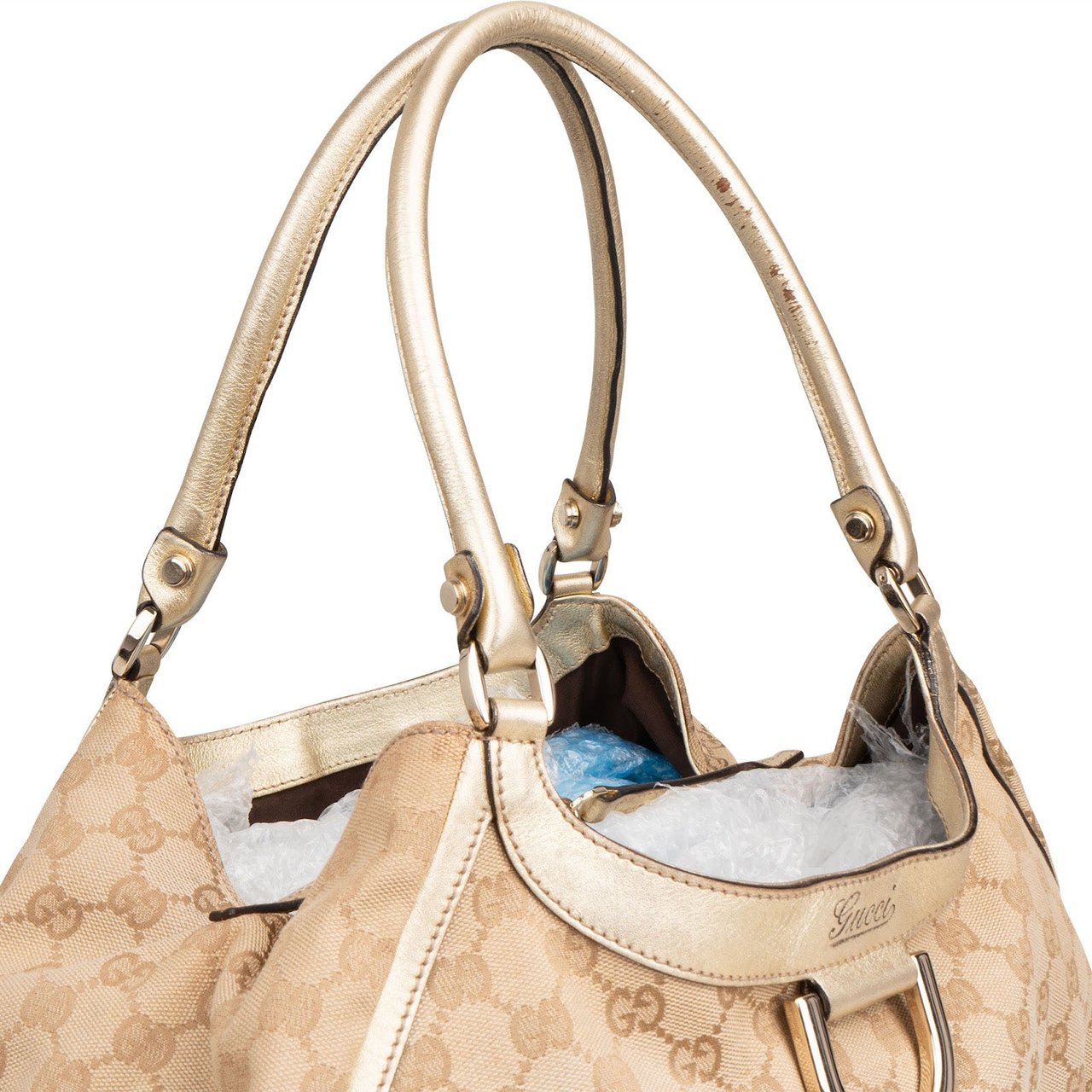 Gucci Monogram GG Canvas Abbey D-Ring Hobo Shoulder Bag Beige