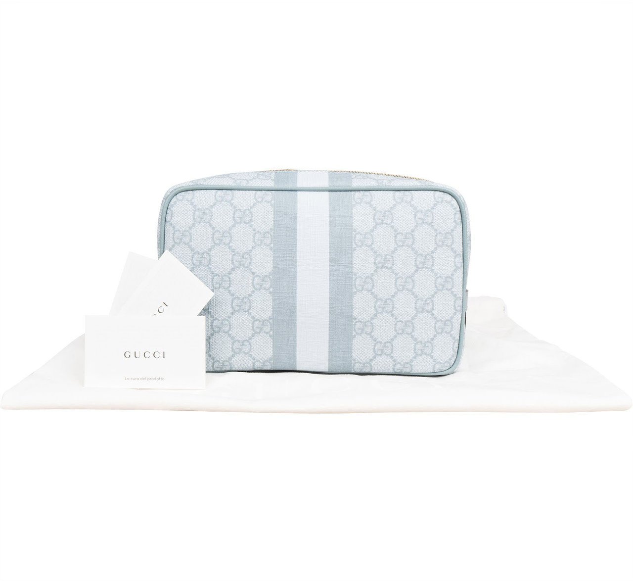 Gucci Supreme Monogram Ophidia GG Cosmetic Case Bag Lichtblauw