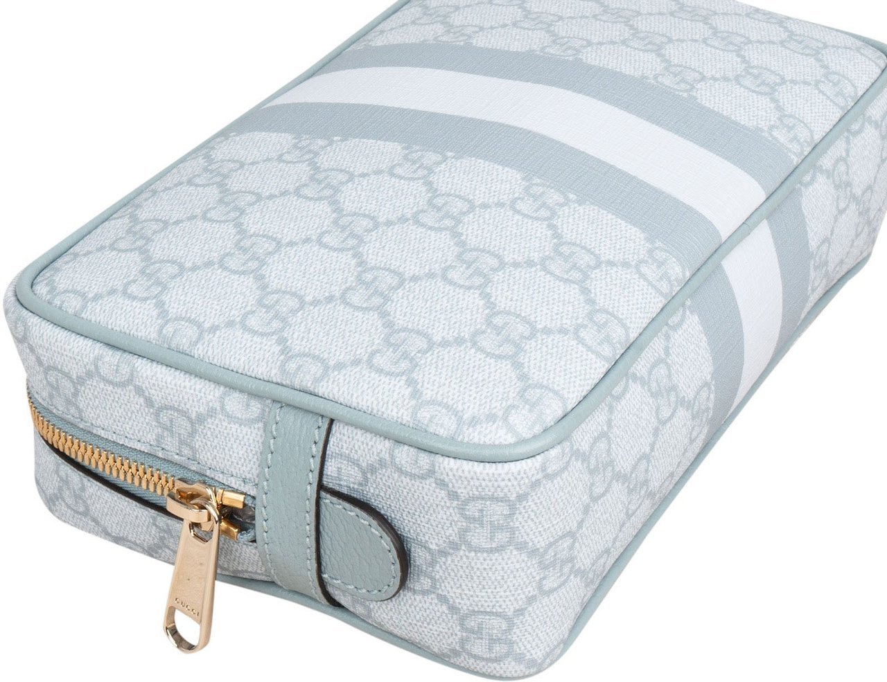 Gucci Supreme Monogram Ophidia GG Cosmetic Case Bag Lichtblauw