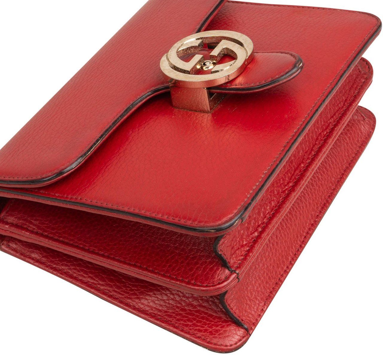 Gucci Leather Interlocking GG Shoulder Crossbody Bag Rood