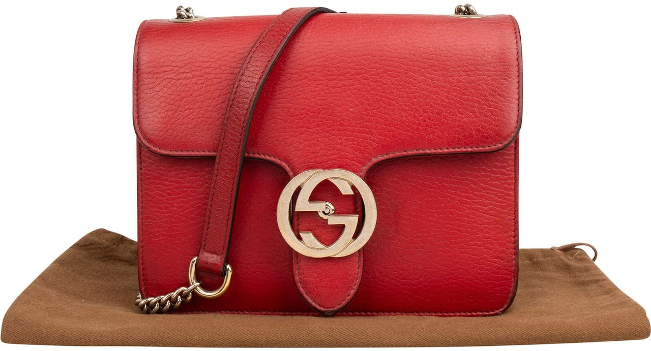 Gucci Leather Interlocking GG Shoulder Crossbody Bag Rood