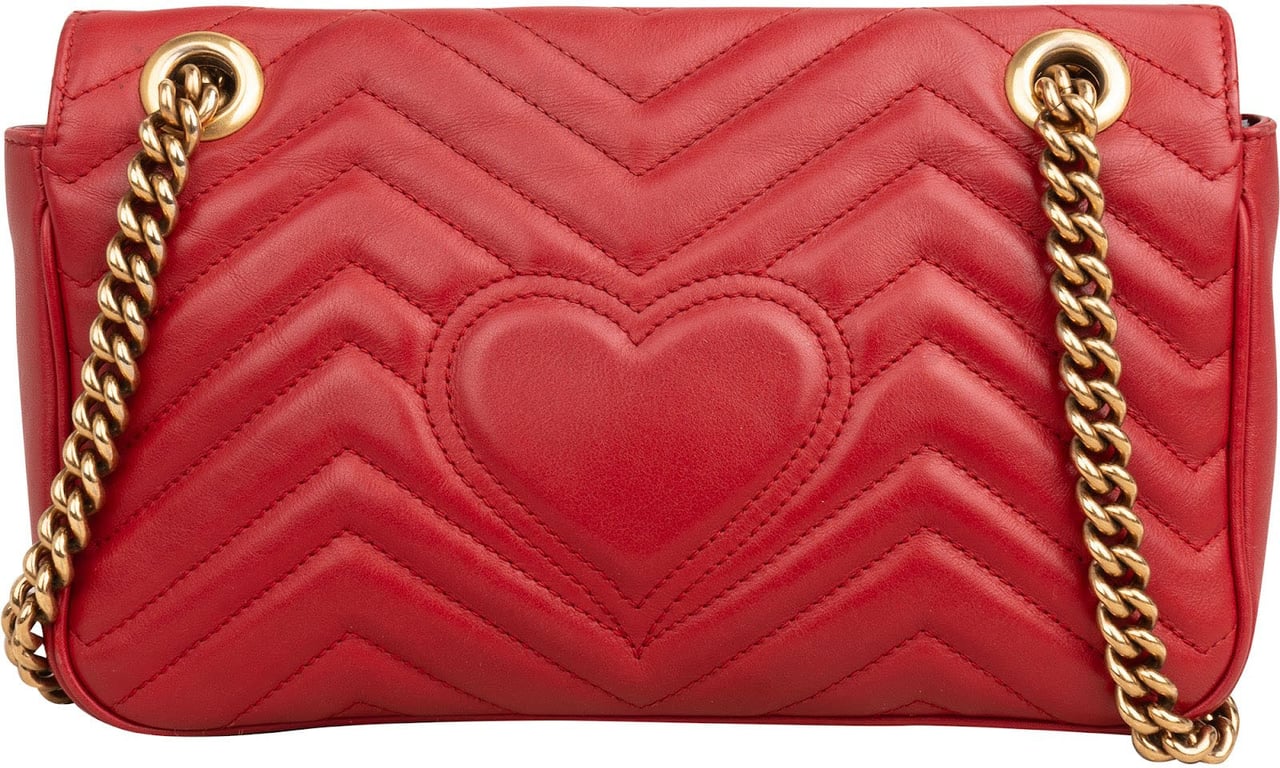Gucci Chevron Matelassé Leather GG Marmont Medium Shoulder Crossbody Bag Rood