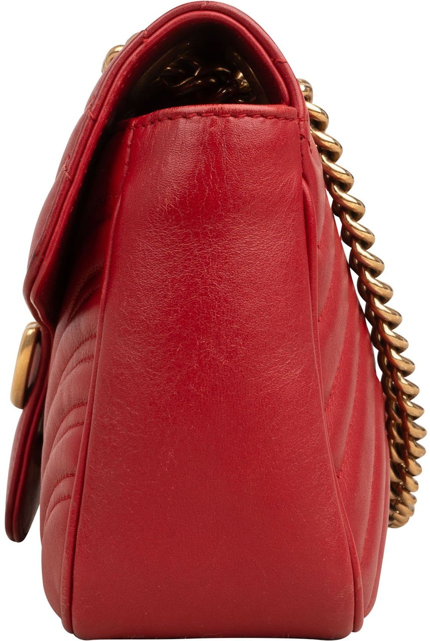 Gucci Chevron Matelassé Leather GG Marmont Medium Shoulder Crossbody Bag Rood
