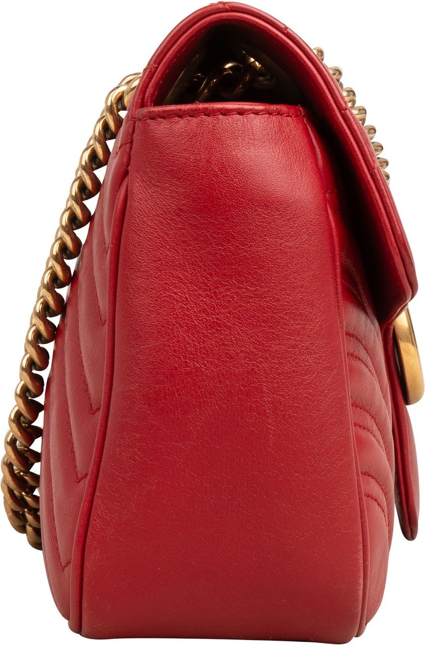 Gucci Chevron Matelassé Leather GG Marmont Medium Shoulder Crossbody Bag Rood
