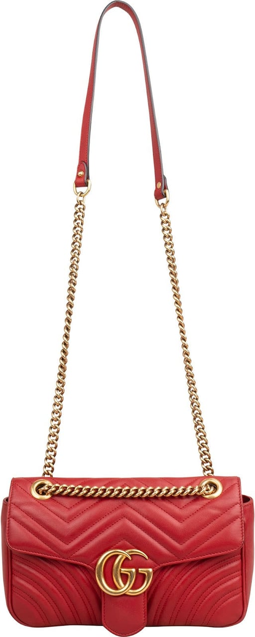Gucci Chevron Matelassé Leather GG Marmont Medium Shoulder Crossbody Bag Rood