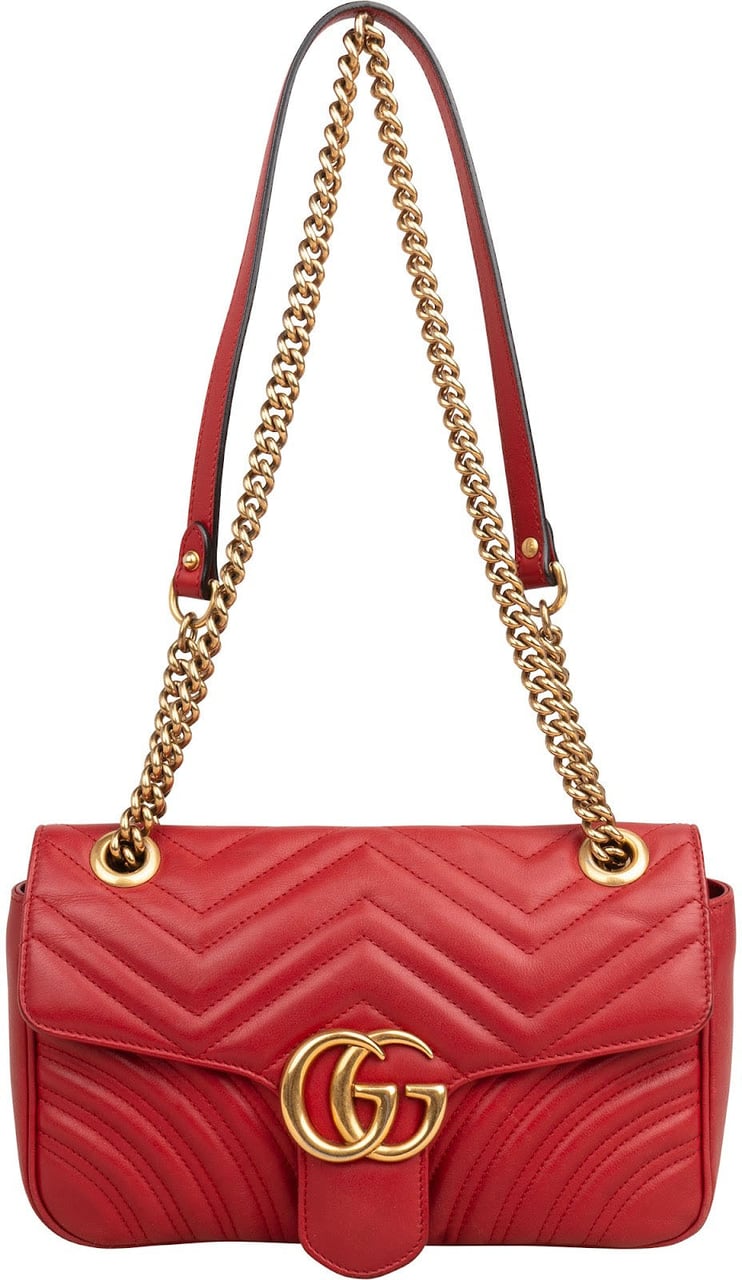 Gucci Chevron Matelassé Leather GG Marmont Medium Shoulder Crossbody Bag Rood