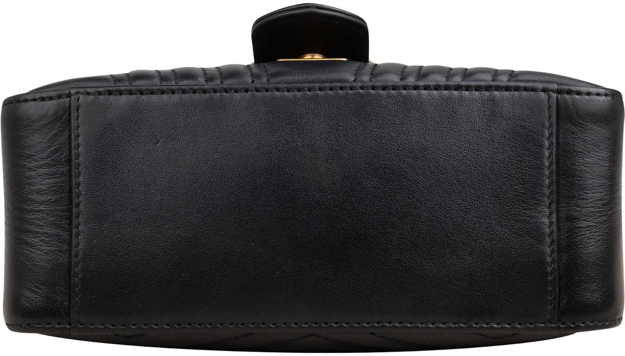 Gucci Black Leather GG Marmont Small Top Handle Handbag Zwart