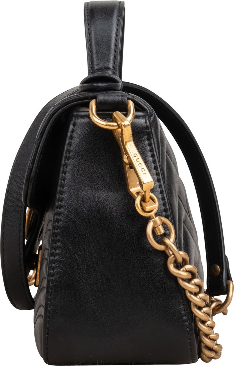 Gucci Black Leather GG Marmont Small Top Handle Handbag Zwart