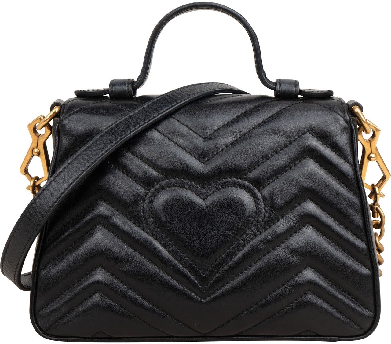 Gucci Black Leather GG Marmont Small Top Handle Handbag Zwart