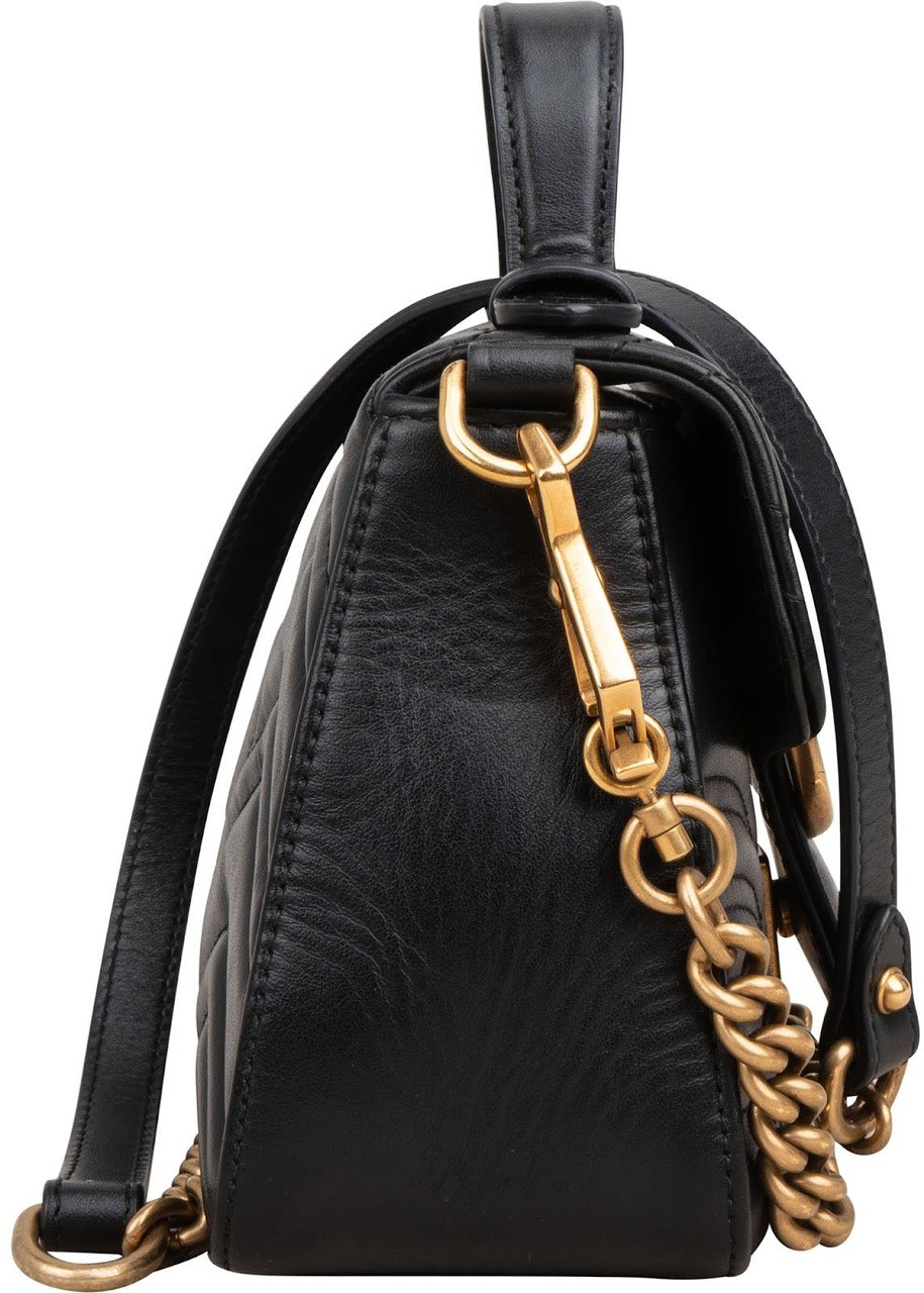 Gucci Black Leather GG Marmont Small Top Handle Handbag Zwart