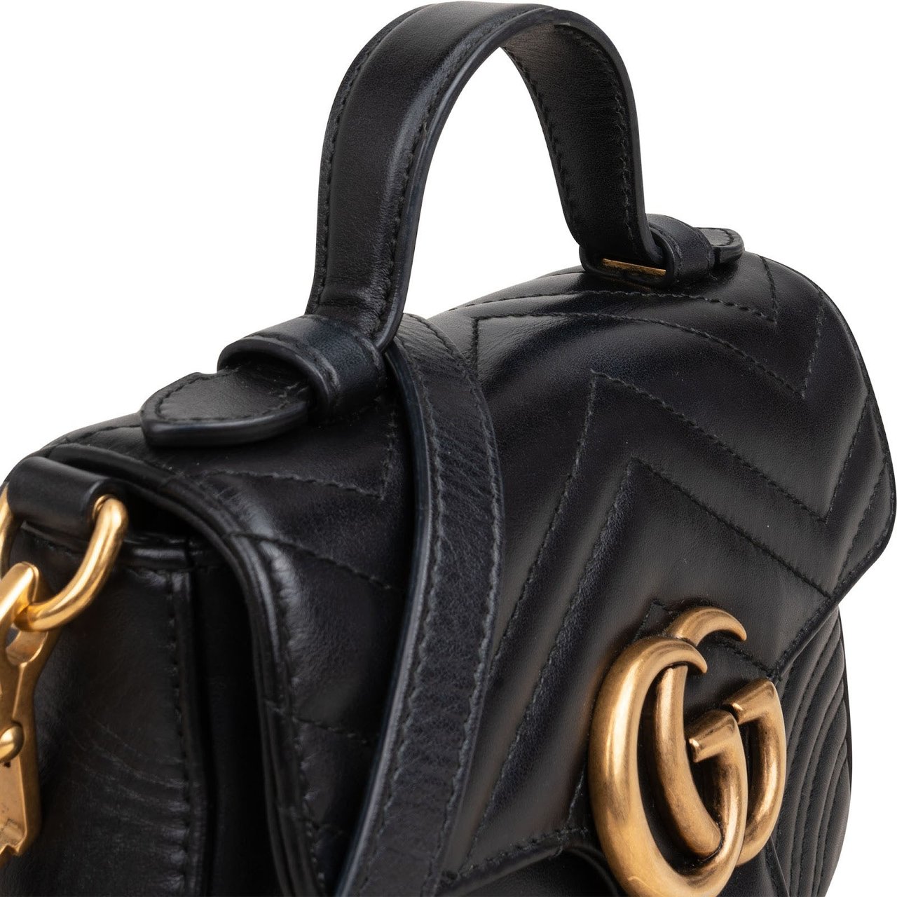 Gucci Black Leather GG Marmont Small Top Handle Handbag Zwart