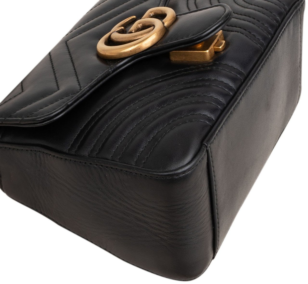 Gucci Black Leather GG Marmont Small Top Handle Handbag Zwart