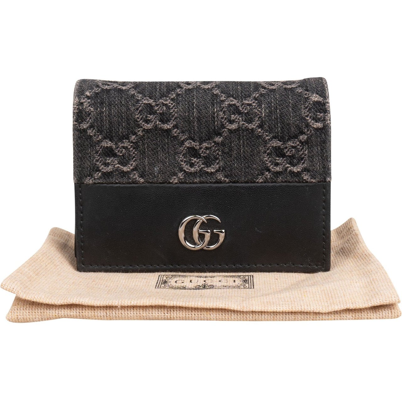 Gucci Monogram Denim GG Marmont Mini Wallet Zwart