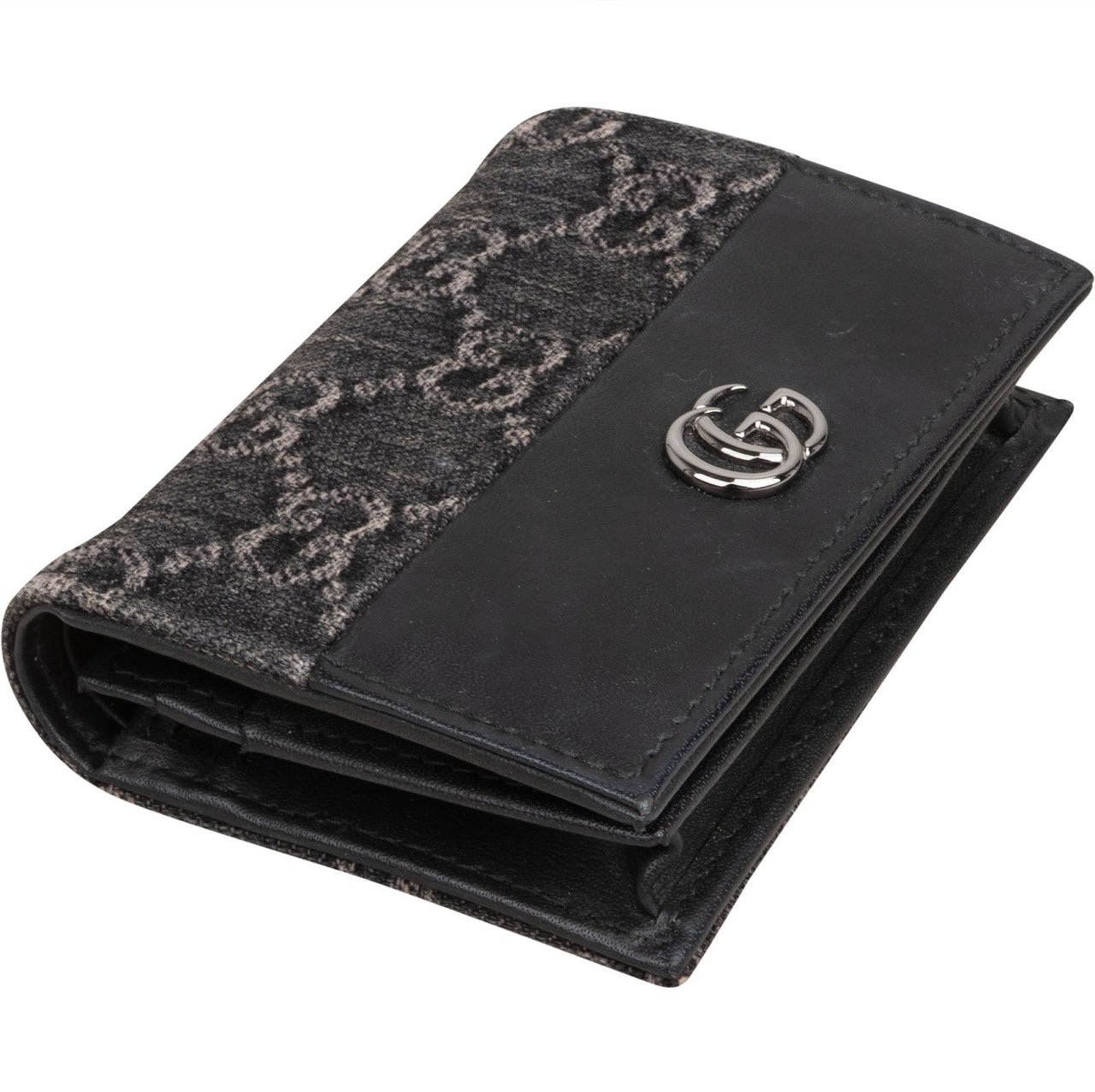 Gucci Monogram Denim GG Marmont Mini Wallet Zwart