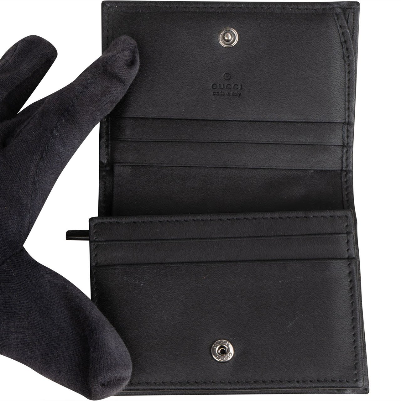 Gucci Monogram Denim GG Marmont Mini Wallet Zwart