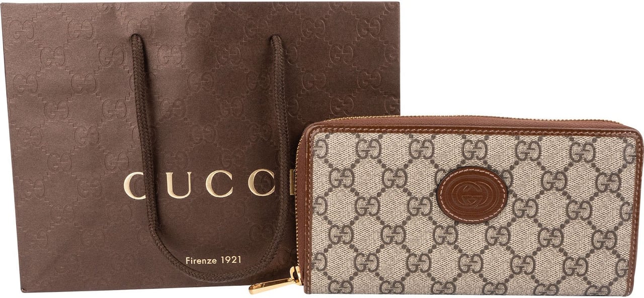 Gucci Monogram GG Supreme Zip Around Wallet Beige