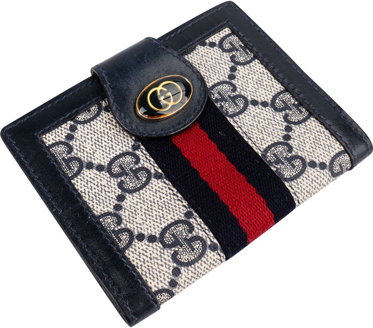 Gucci Monogram GG Supreme Canvas Web Stripe Card Holder Cover Blauw