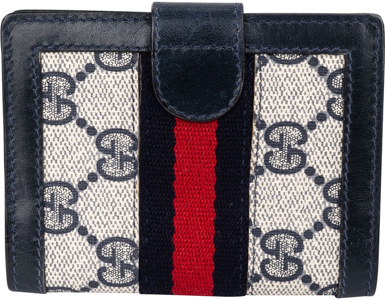 Gucci Monogram GG Supreme Canvas Web Stripe Card Holder Cover Blauw