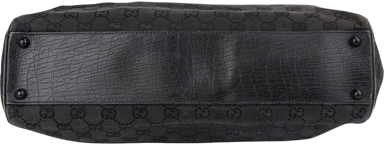Gucci Black Leather GG Canvas Bamboo Frame Shoulder Bag Zwart