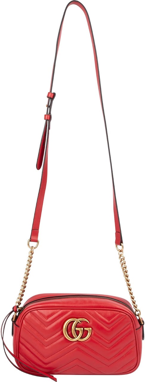 Gucci Chevron Leather GG Marmont Medium Crossbody Bag Rood