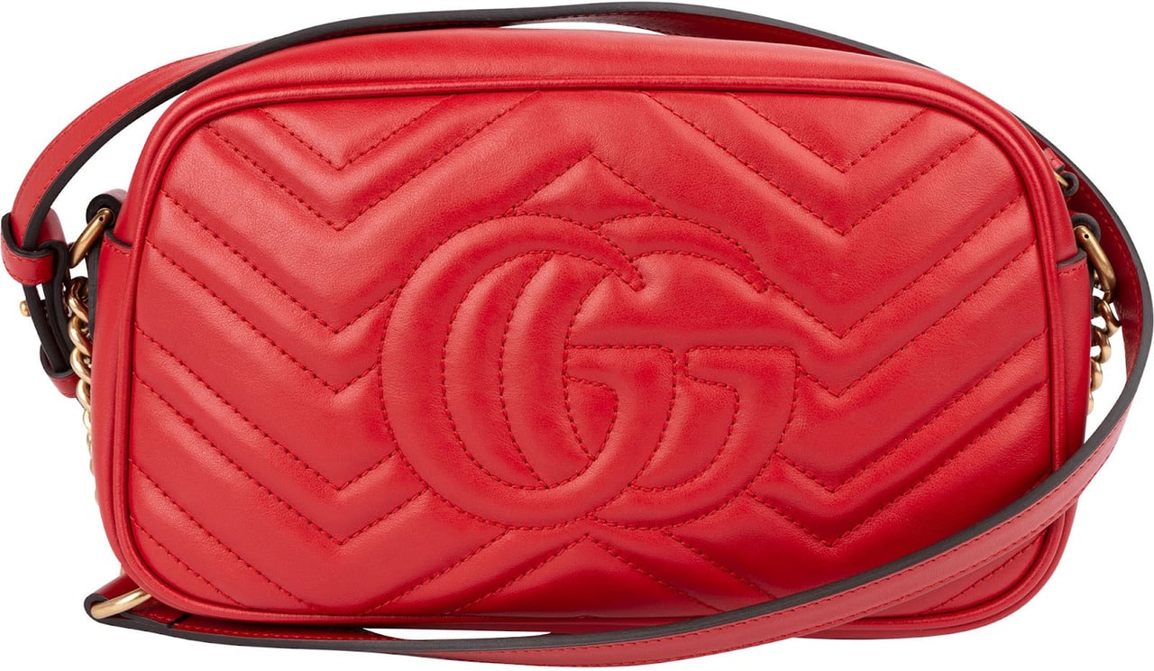 Gucci Chevron Leather GG Marmont Medium Crossbody Bag Rood