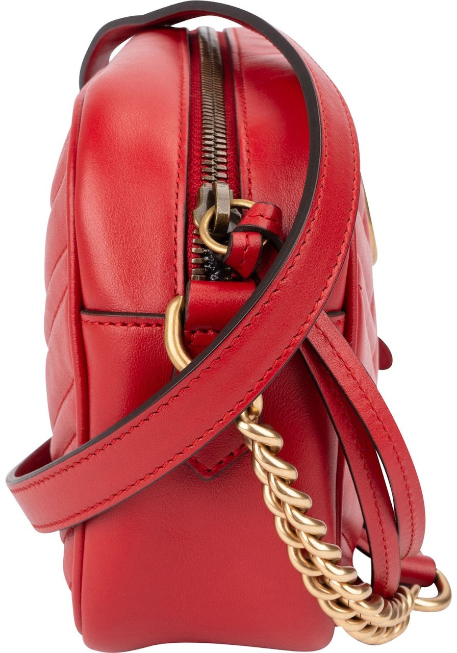 Gucci Chevron Leather GG Marmont Medium Crossbody Bag Rood