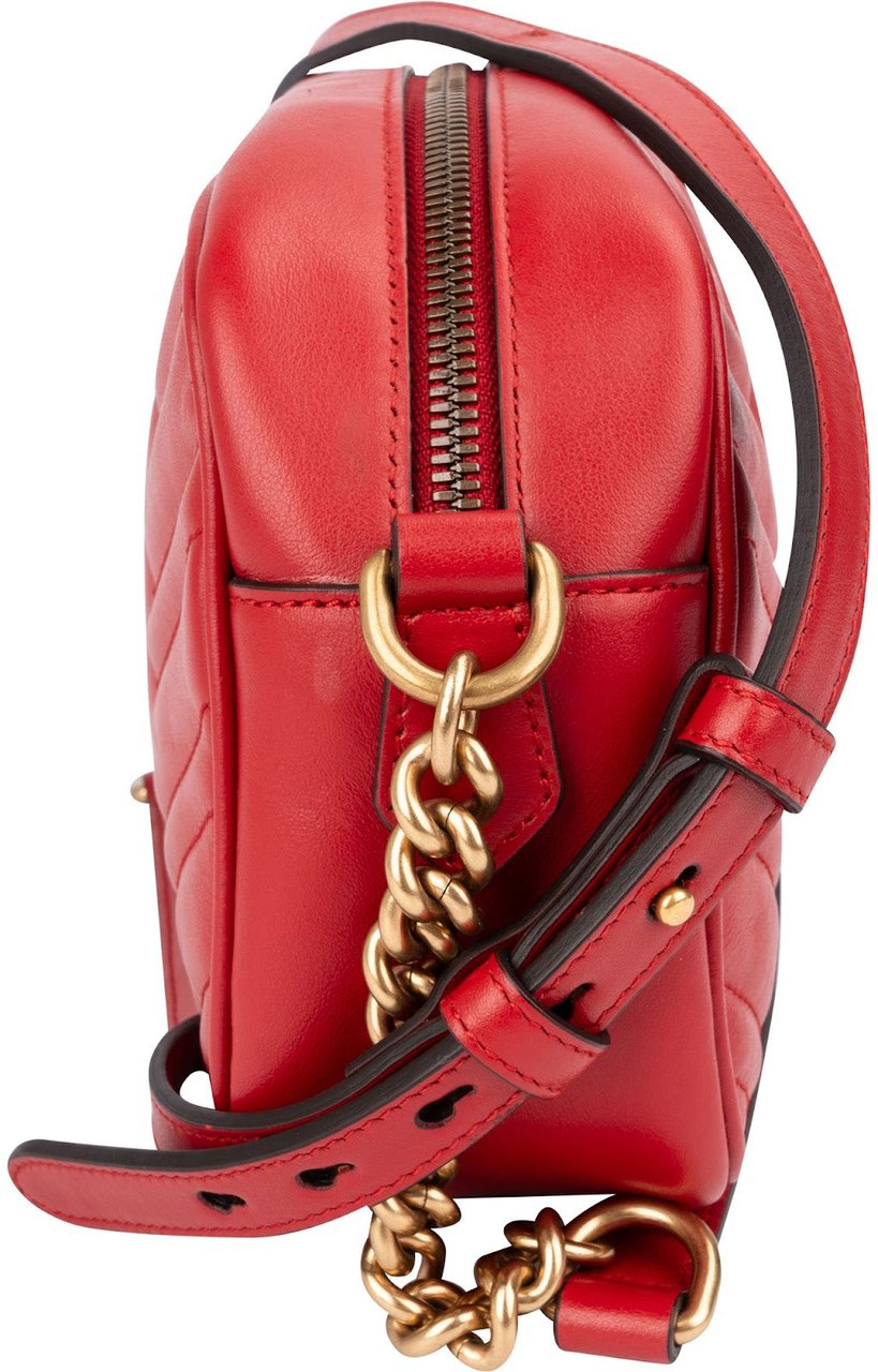 Gucci Chevron Leather GG Marmont Medium Crossbody Bag Rood