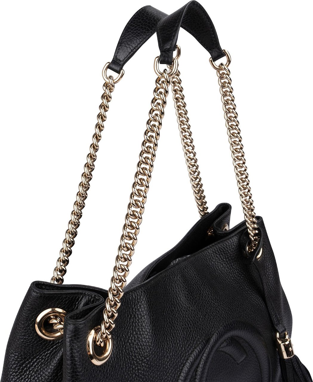 Gucci Grained Leather Soho Chain Tote Crossbody Bag Zwart