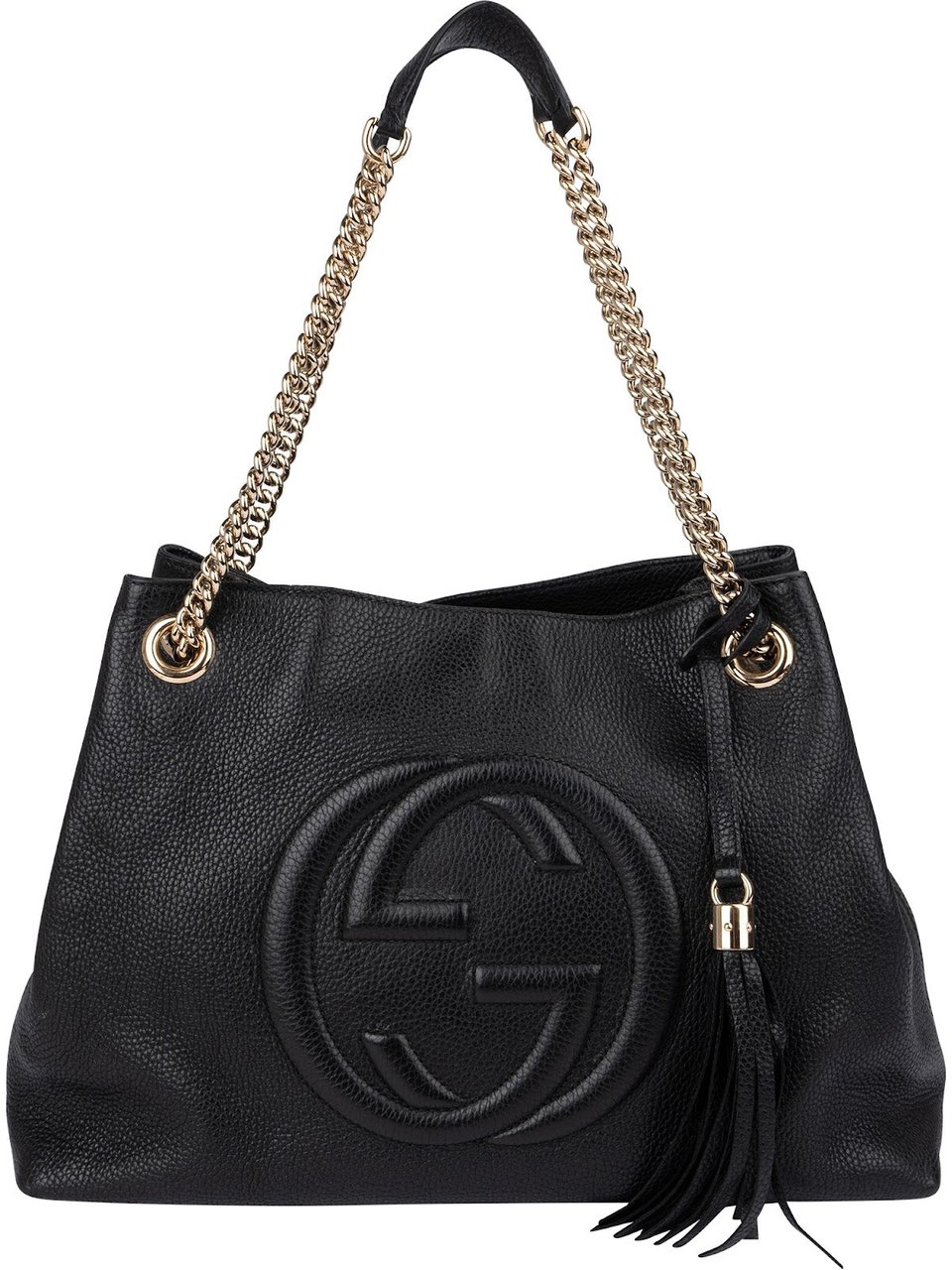 Gucci Grained Leather Soho Chain Tote Crossbody Bag Zwart