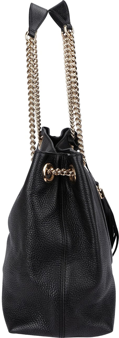 Gucci Grained Leather Soho Chain Tote Crossbody Bag Zwart