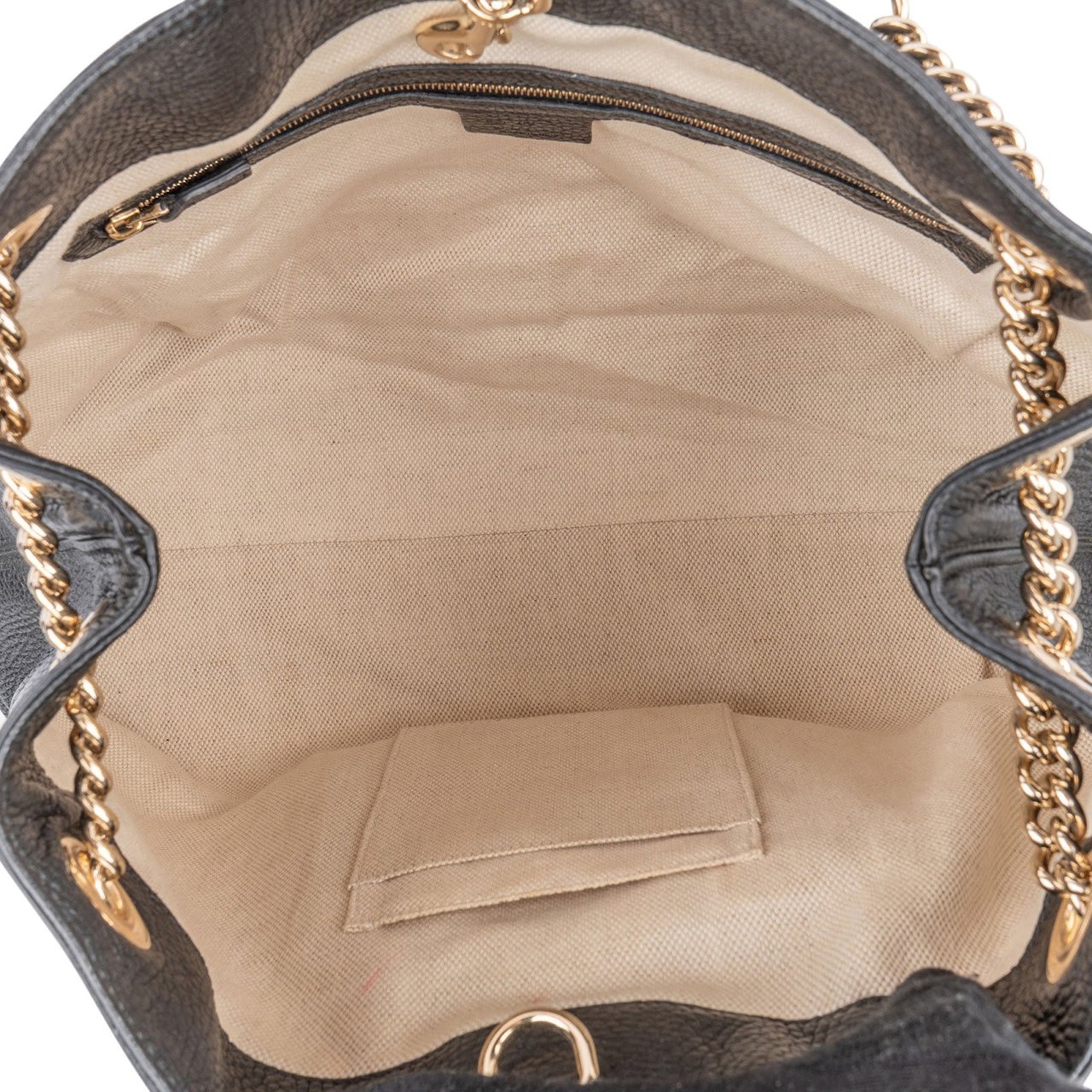 Gucci Grained Leather Soho Chain Tote Crossbody Bag Zwart