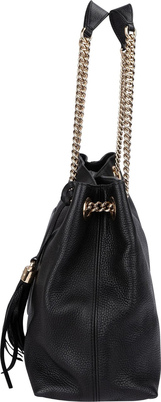 Gucci Grained Leather Soho Chain Tote Crossbody Bag Zwart
