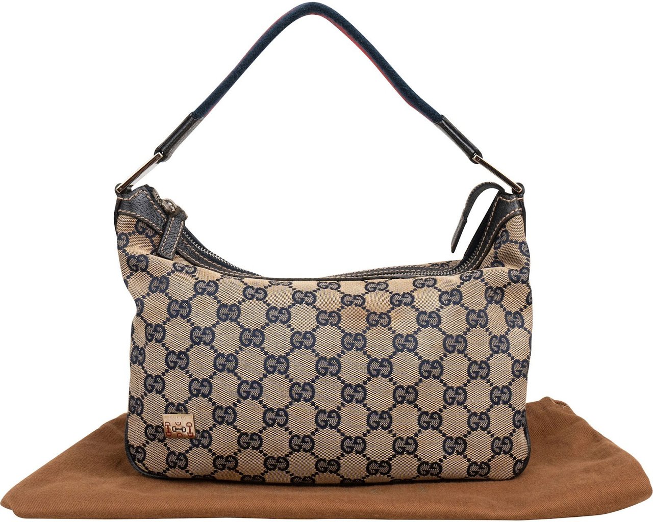 Gucci Monogram GG Canvas Pochette Shoulder Bag Donkergrijs