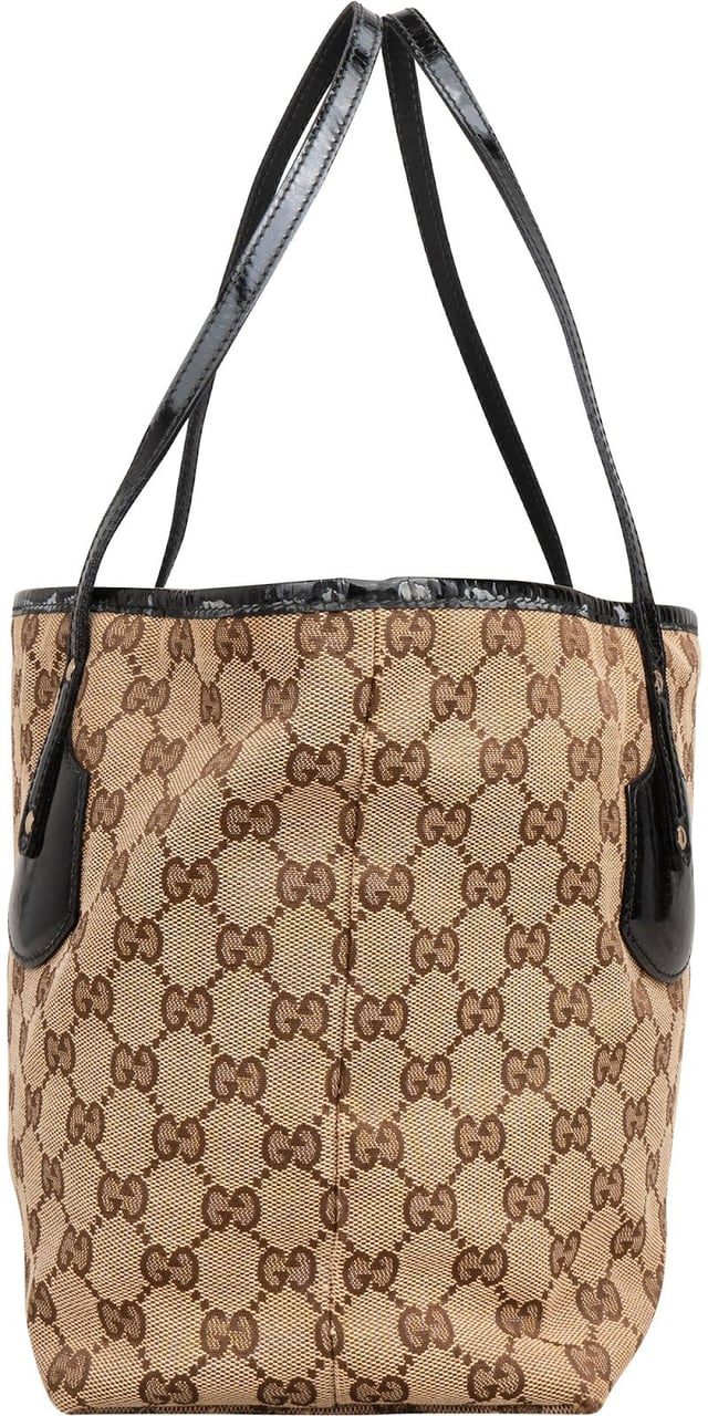 Gucci Monogram GG Canvas Patent Leather Charmy Shoulder Bag Beige