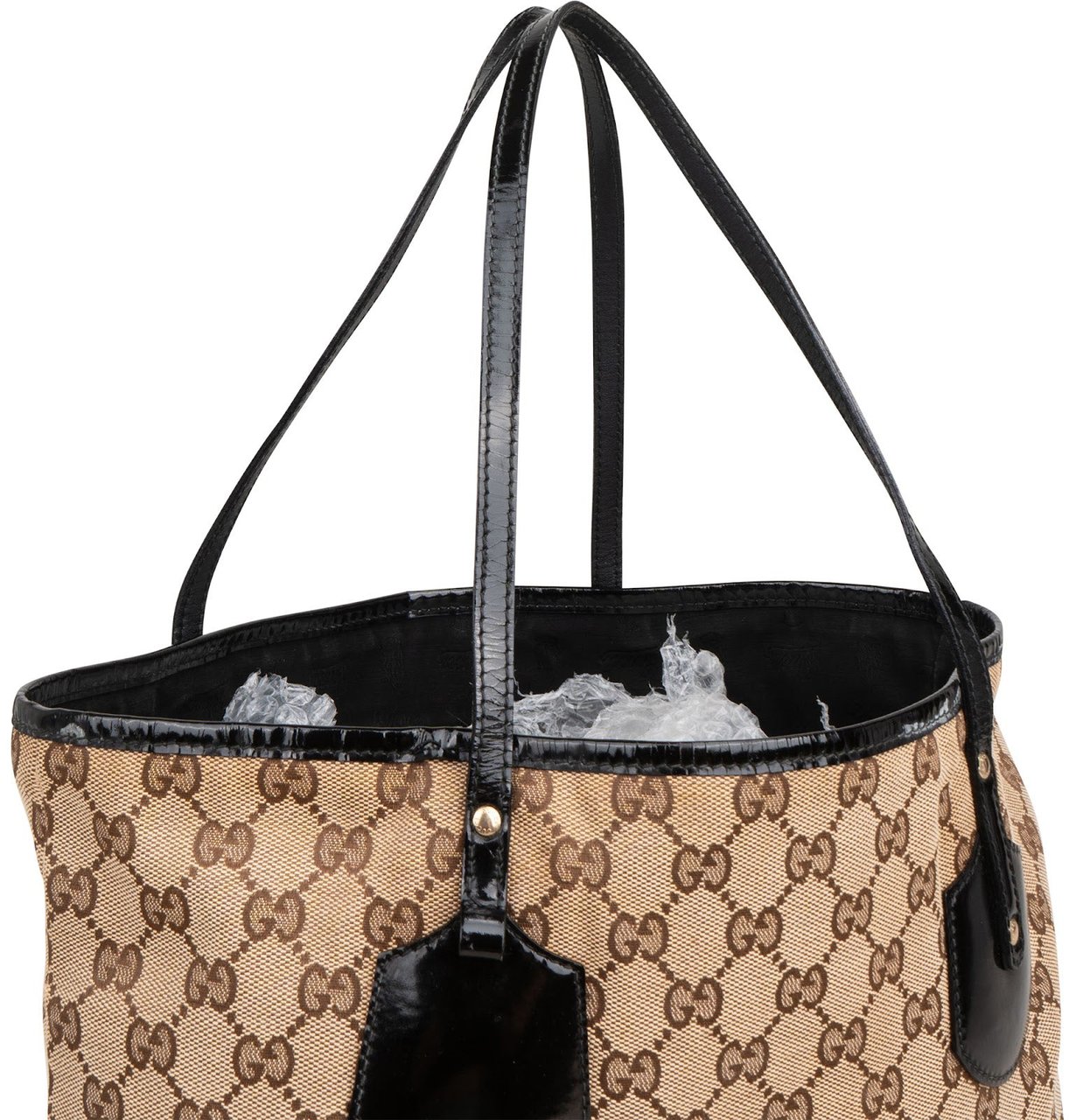 Gucci Monogram GG Canvas Patent Leather Charmy Shoulder Bag Beige