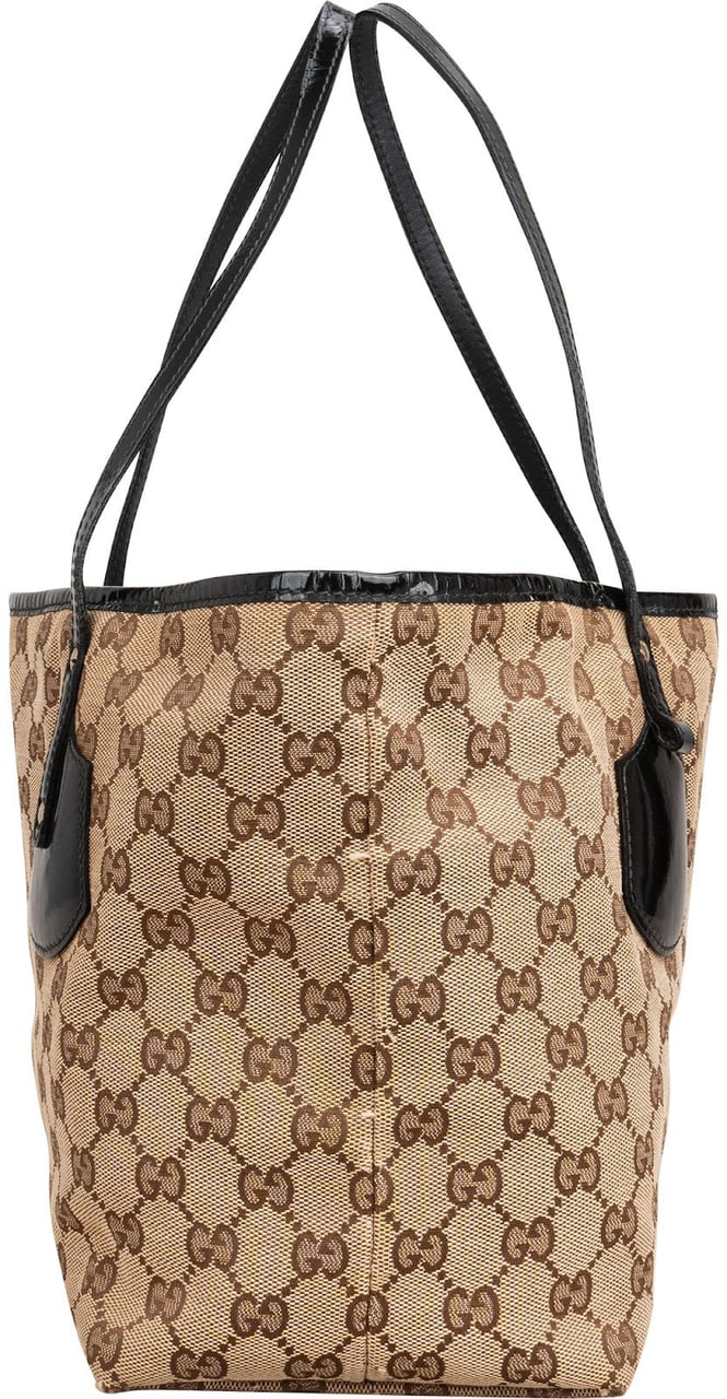 Gucci Monogram GG Canvas Patent Leather Charmy Shoulder Bag Beige