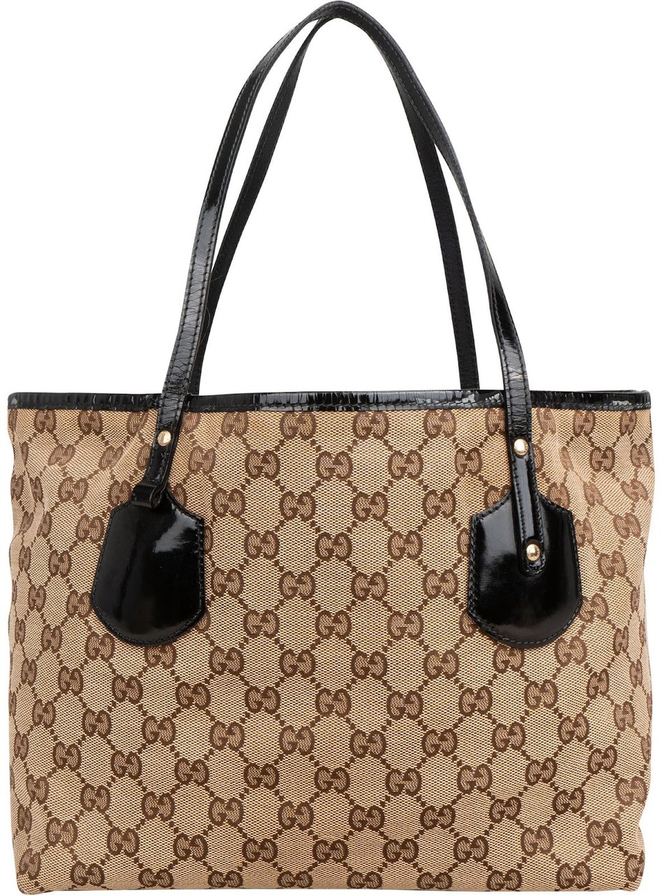Gucci Monogram GG Canvas Patent Leather Charmy Shoulder Bag Beige