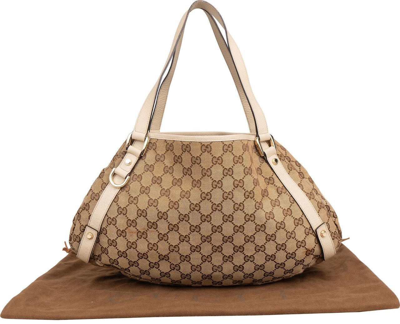 Gucci Monogram GG Canvas Abbey D-Ring Hobo Shoulder Bag Beige