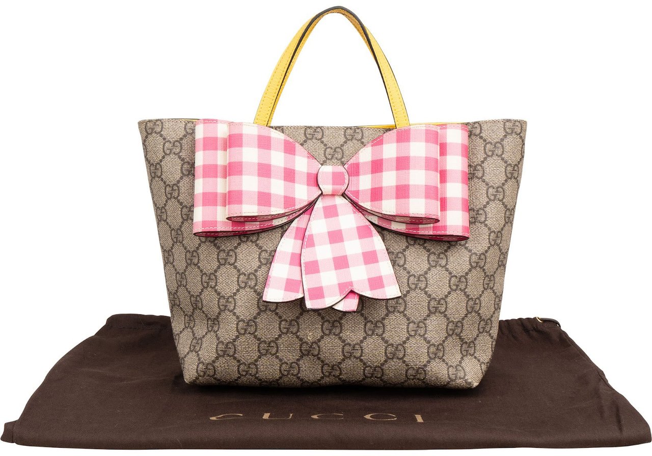 Gucci Monogram GG Supreme Children's Tote Bow Handbag Geel