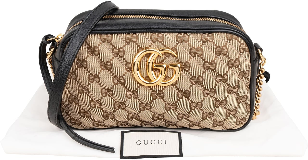 Gucci Monogram GG Canvas Marmont Medium Camera Crossbody Bag Beige