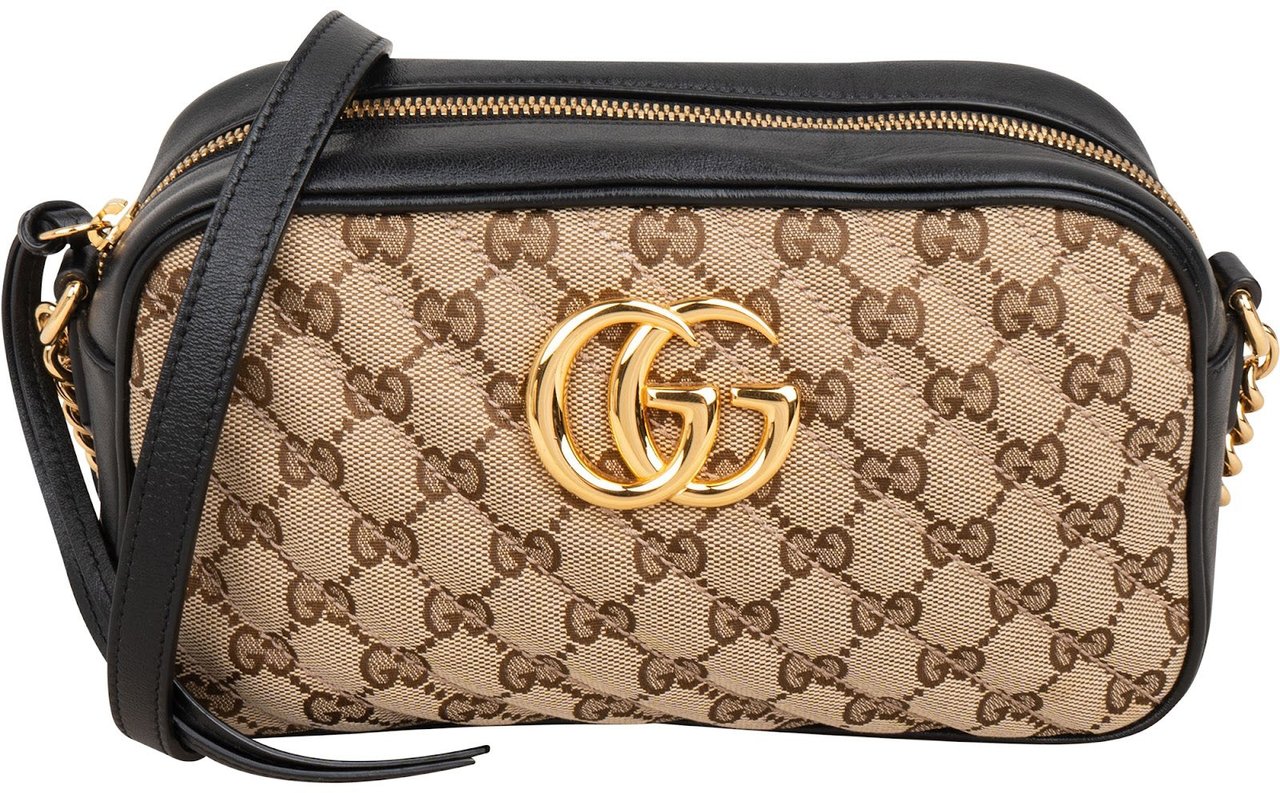 Gucci Monogram GG Canvas Marmont Medium Camera Crossbody Bag Beige