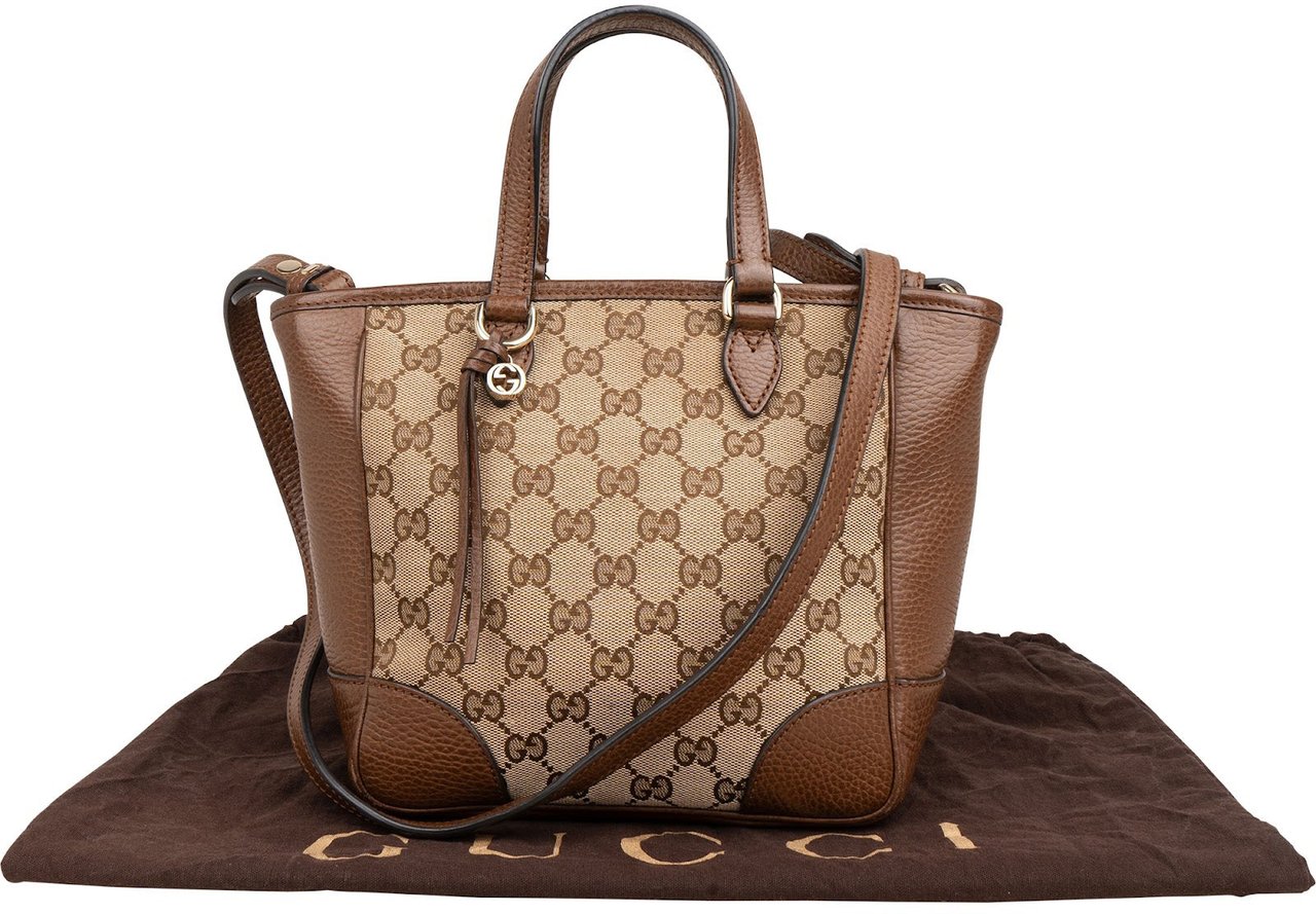 Gucci Monogram GG Canvas Bree Mini Tote Crossbody Handbag Beige