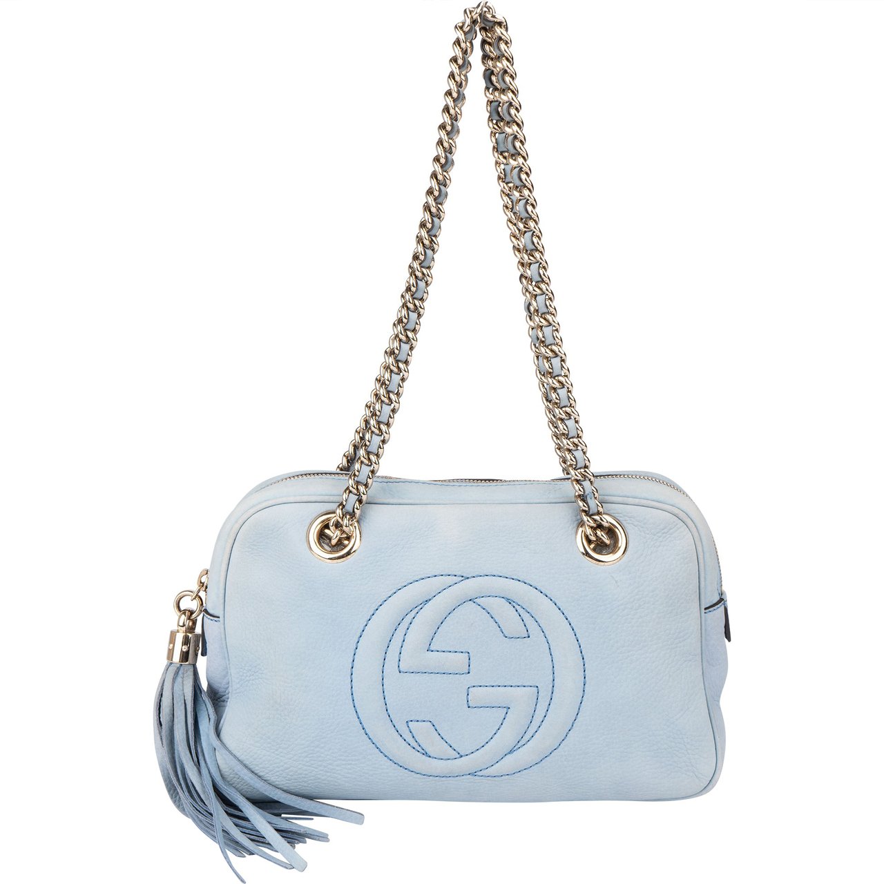 Gucci Gucci Blue Nubuk Leather GG Soho Shoulder Bag Blauw