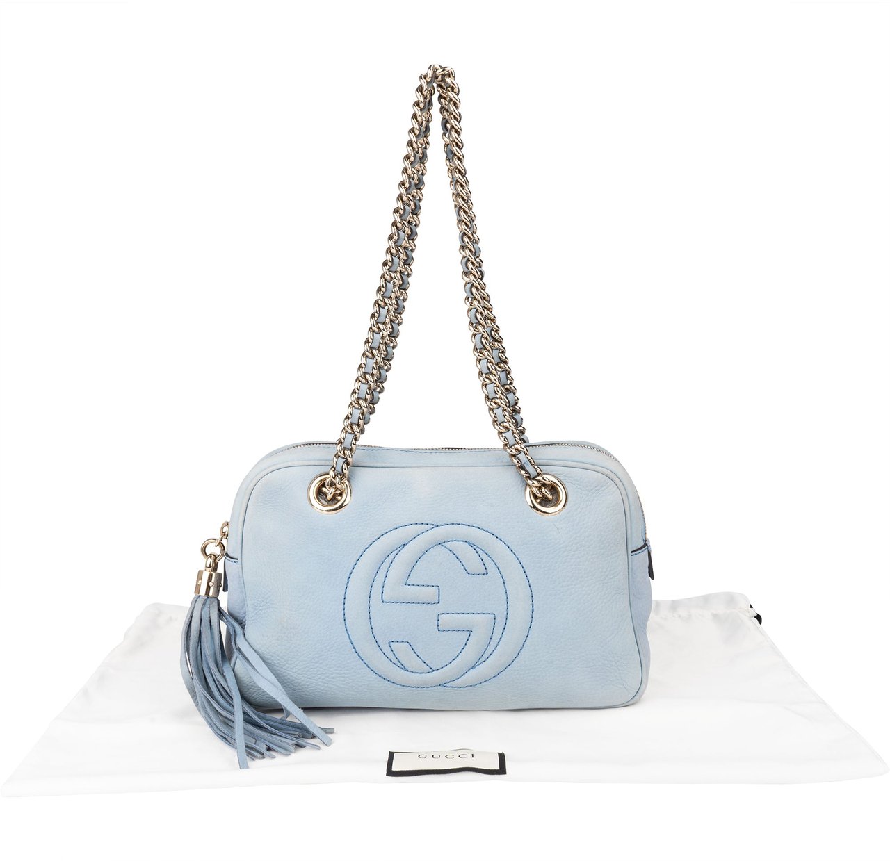 Gucci Gucci Blue Nubuk Leather GG Soho Shoulder Bag Blauw