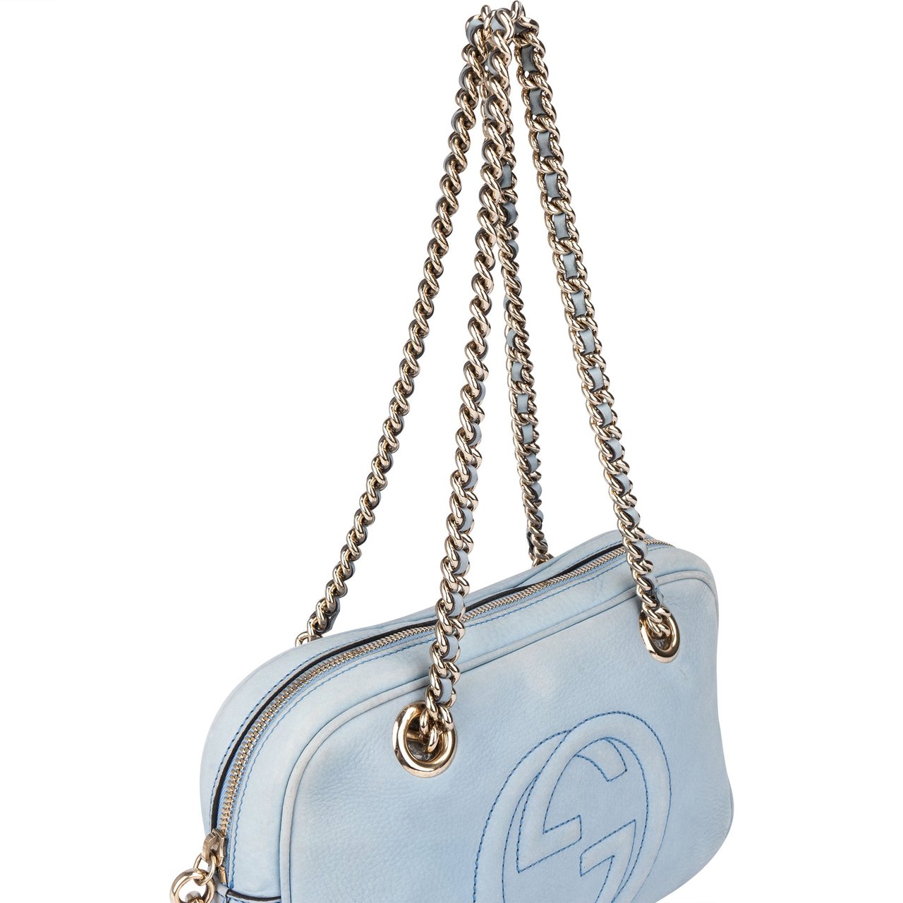Gucci Gucci Blue Nubuk Leather GG Soho Shoulder Bag Blauw